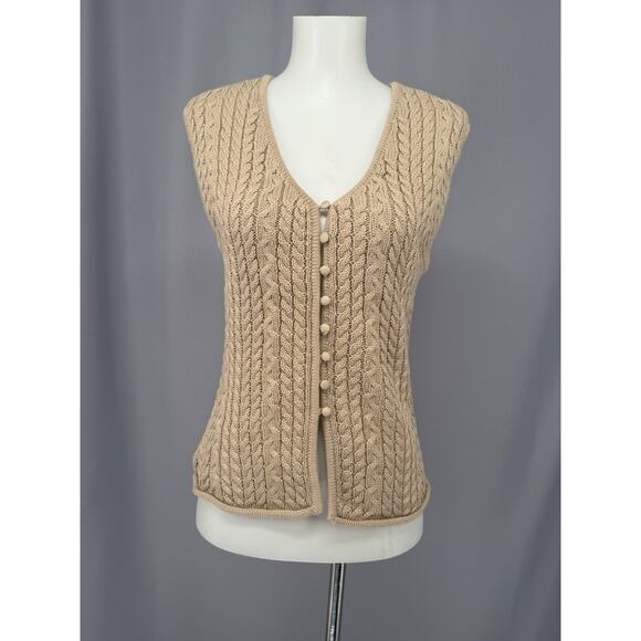 House Of Harlow Sweater Vest Size Medium Beige Cable Knit Button Front Lagenlook - Picture 1 of 12